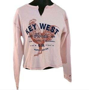 League Key West Happy Rooster USA Waffle Tshirt Boxy Fit Logo Sleeve Sz S